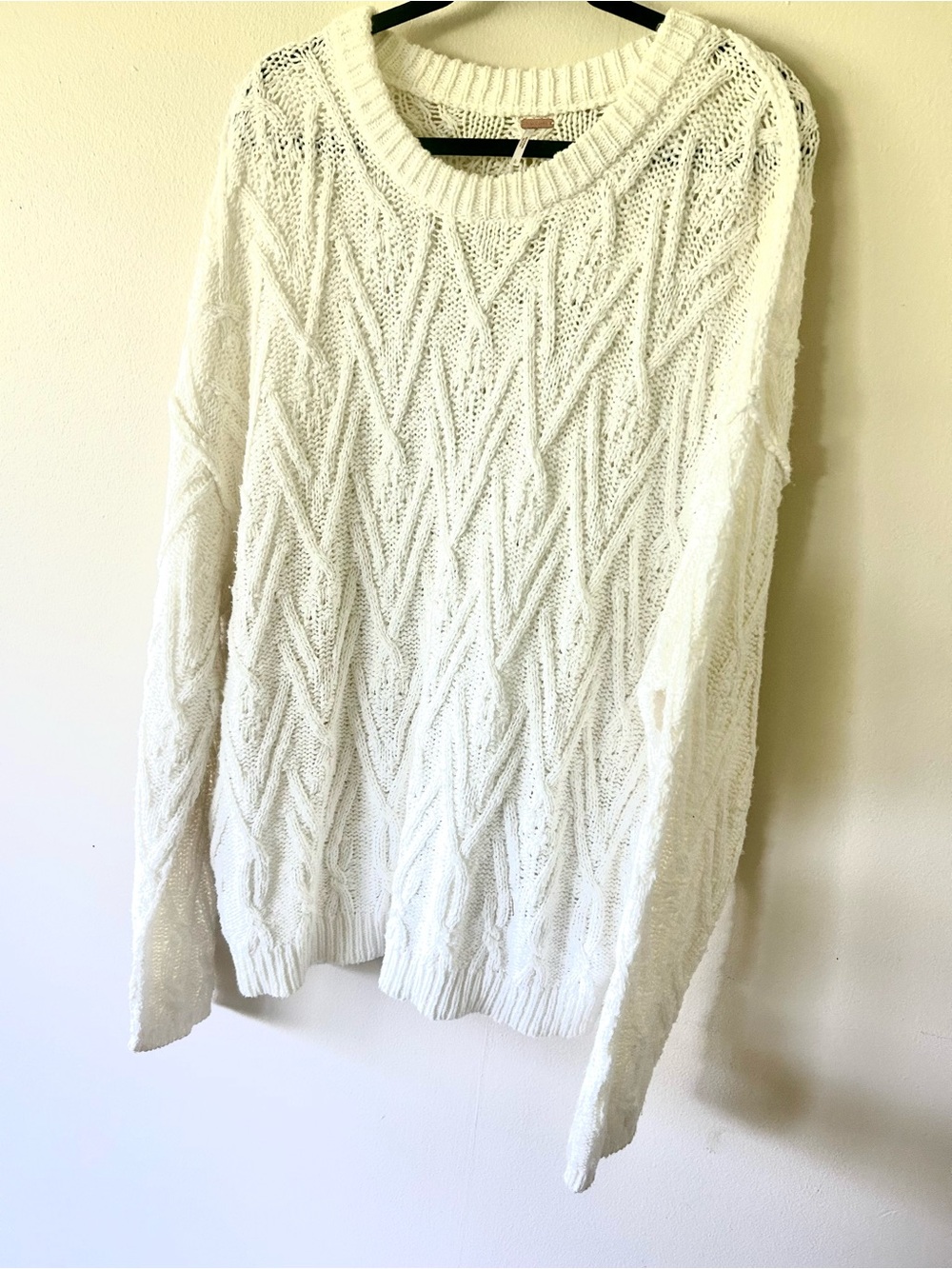 Free People Cozy Chunky Cable Knit Sweater -white